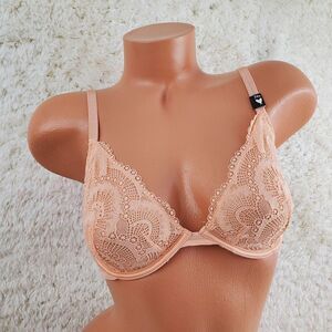 Victoria's Secret 34D Orange Lace mesh unlined Demi Sexy Bra